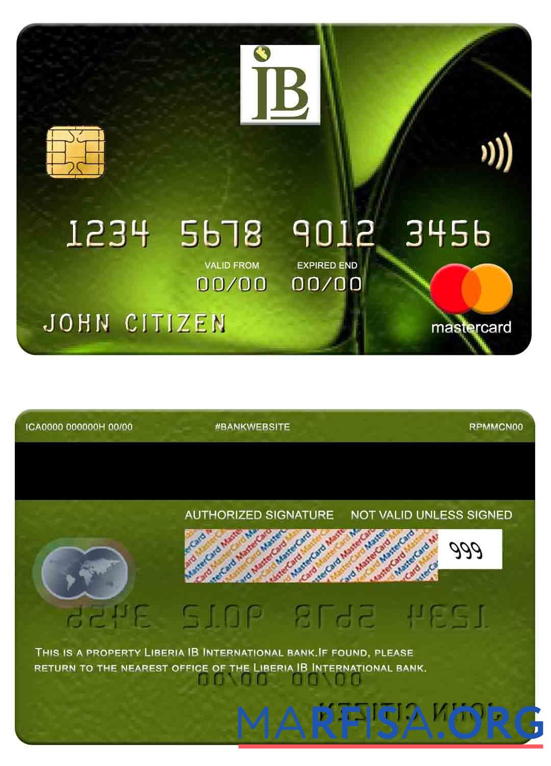 Realistic Liberia IB International Bank mastercard example